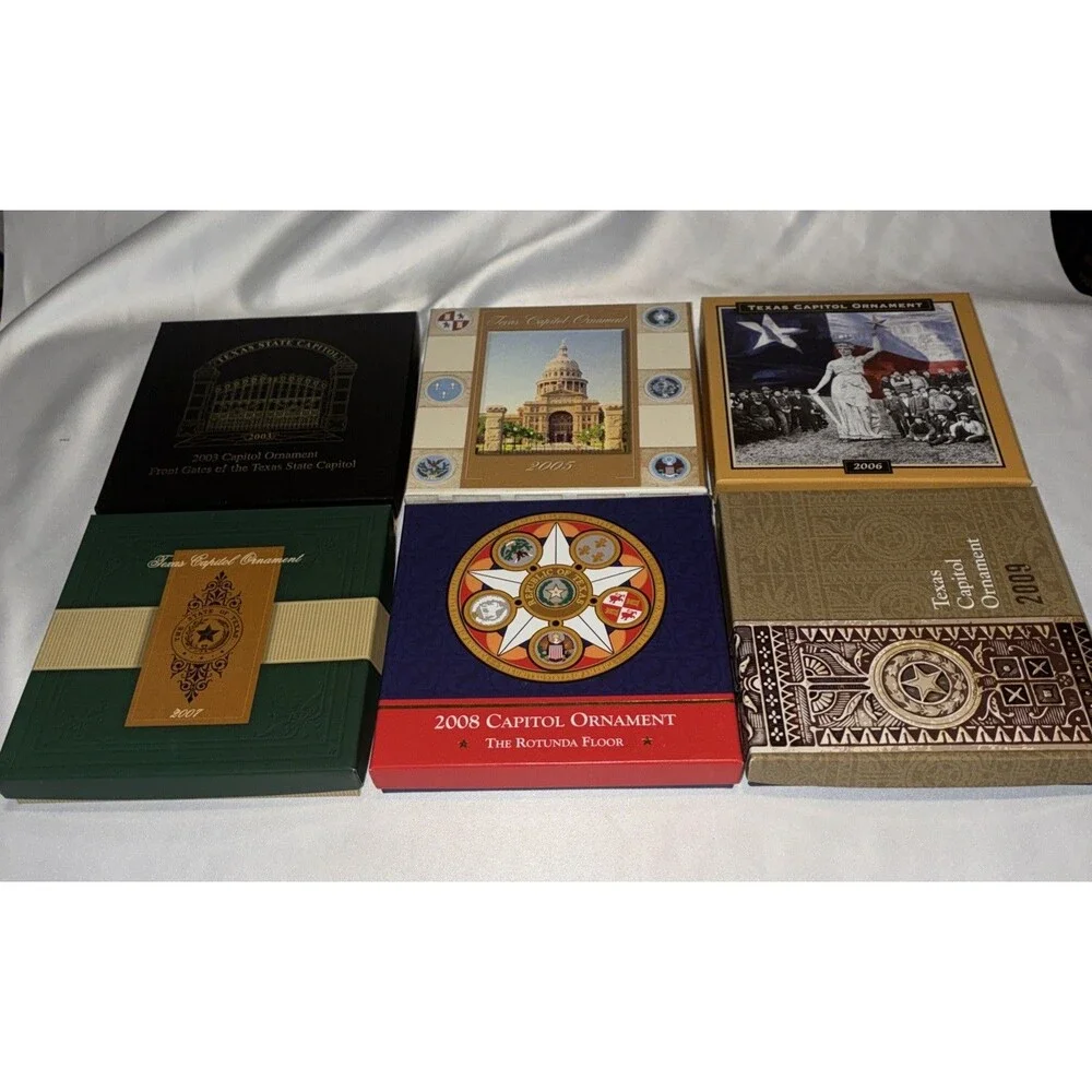 Lot of 10 Texas State Capitol Christmas Ornaments 2000-2010 Near Set w/ Boxes